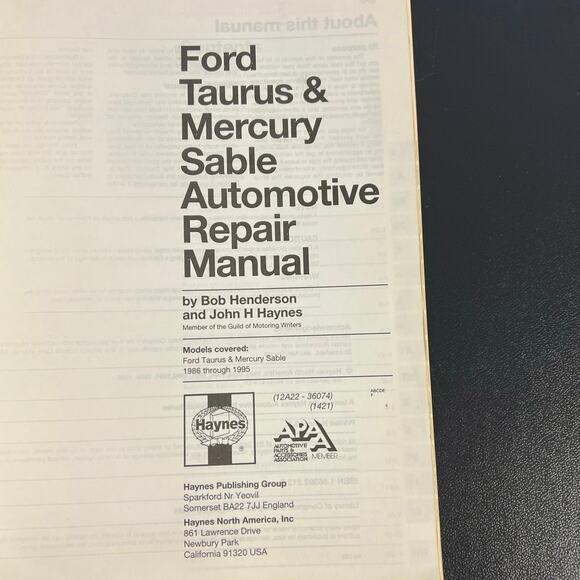 Ford Taurus & Mercury Sable Automotive Repair Manual 1986 - 1991 Models - Picture 4 of 6